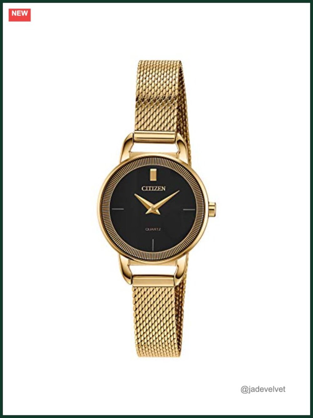 Womens Gold Tone Stainless Steel Mesh Bracelet Watch with Black Sunray Dial